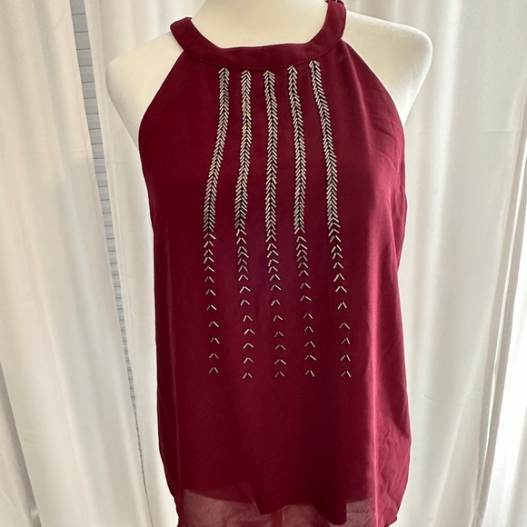 Skies Are Blue Heide Beaded Burgundy Halter Tank Size Medium - Picture 2 of 6